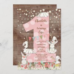 Un conejito lindo Chicas Invitación al cumpleaños