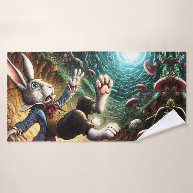 Un Conejo Con Pánico Cae Por El Agujero De Conejo (Toalla de baño)