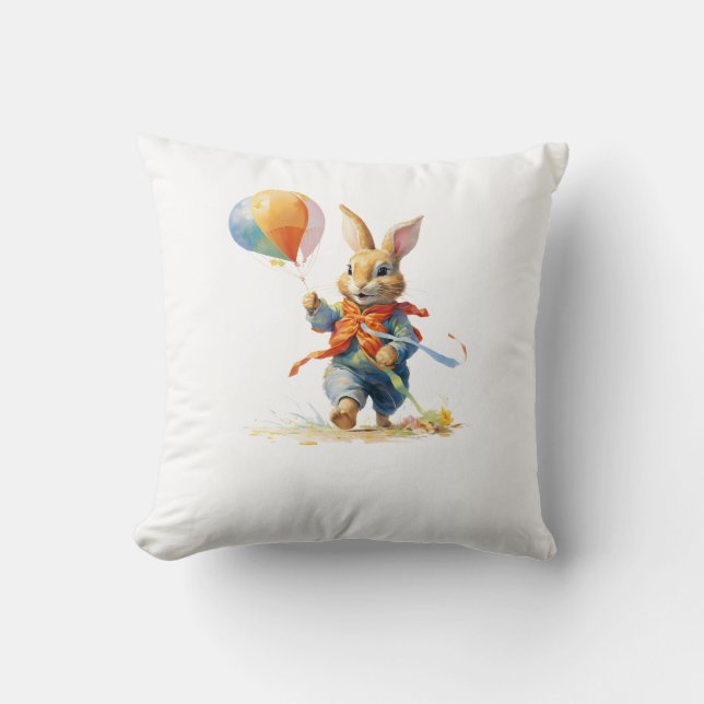 Un conejo dulce con globos Almohada decorativa (Anverso)