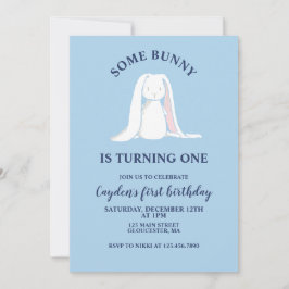 Un conejo es una invitación azul de primer cumplea