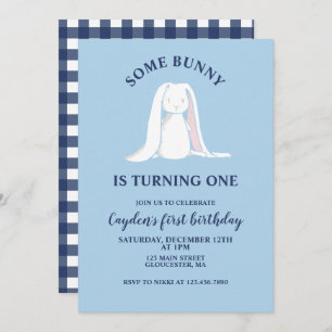 Un conejo es una invitación azul de primer cumplea