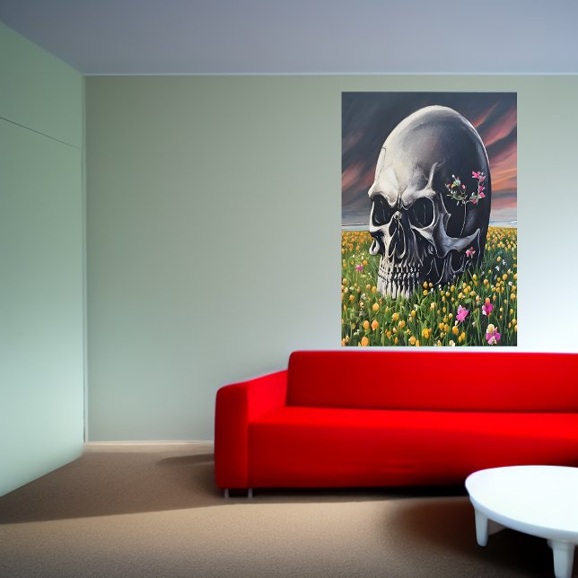 Un cráneo en un campo de flores | Poster de arte d (Subido por el creador)