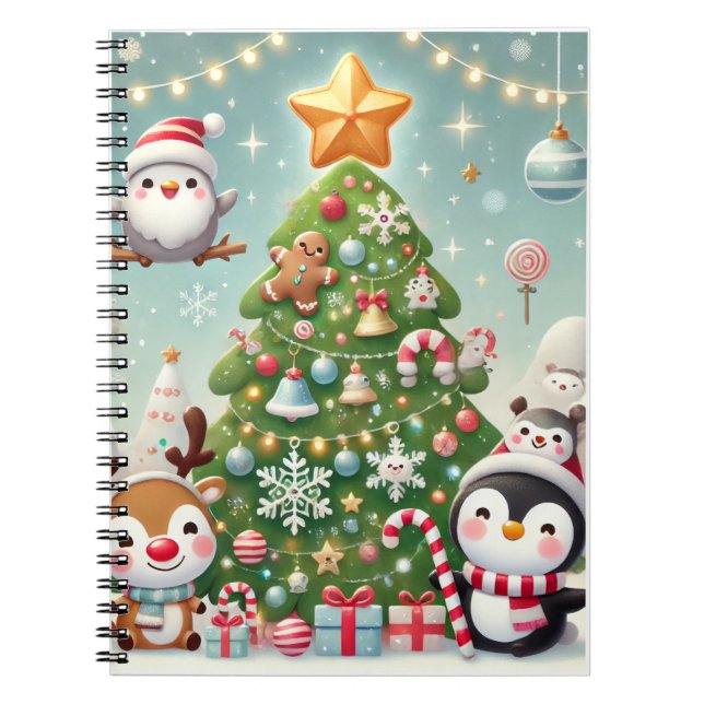 un cuaderno con un árbol de Navidad y un personaje (Frente)