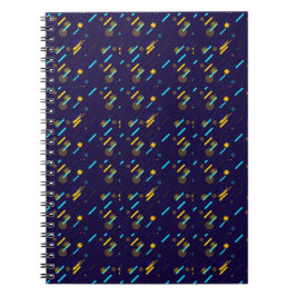 Un cuaderno espiral con una cubierta de color azul