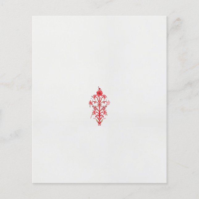 un dibujo de una flor roja y hojas sobre un ba bla (Frente)