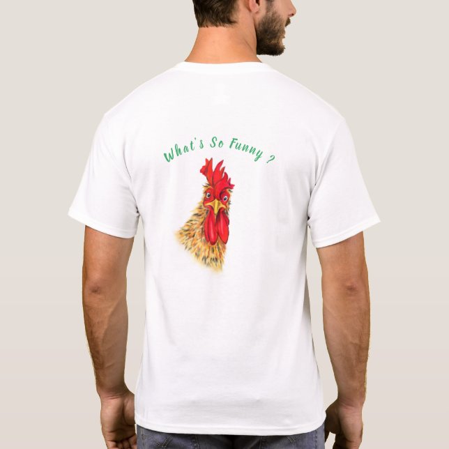 Un divertido regalo de camiseta de gallo - Texto P (Reverso)