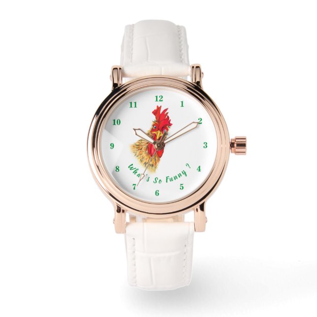 Un divertido reloj con un gallo sorprendido (Anverso)
