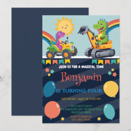 Un divertido tractor de dinosaurios, niño de vuelt