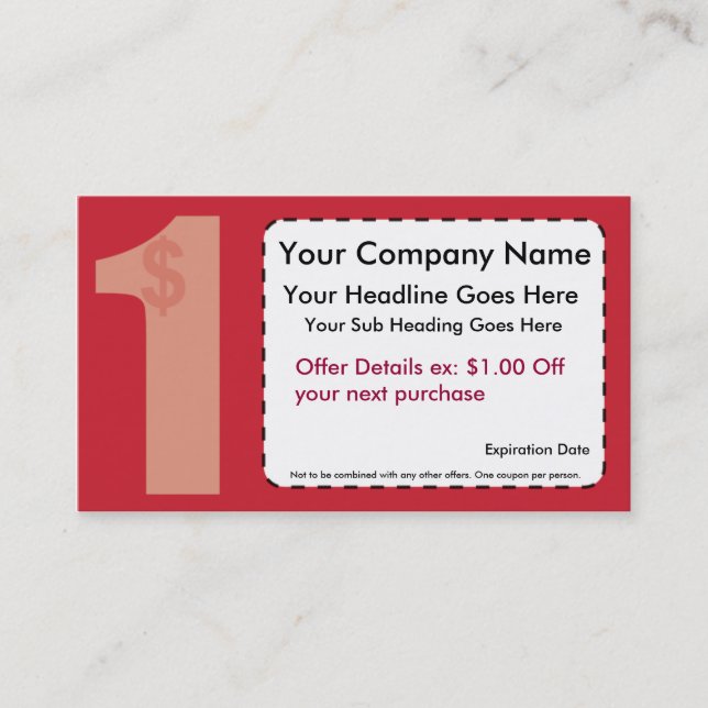 Un dólar de la tarjeta de la cupón (Anverso)