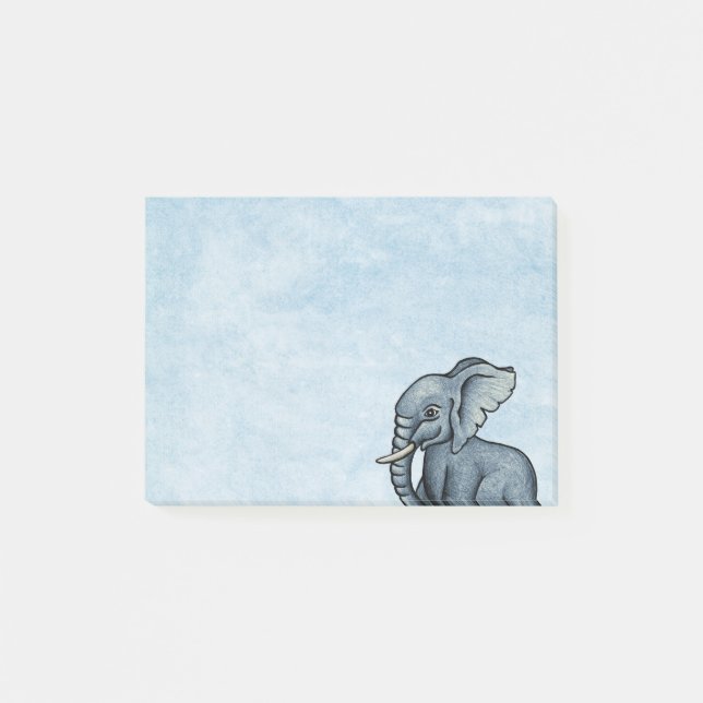 Un elefante lindo en notas Blue Post-it (Anverso)