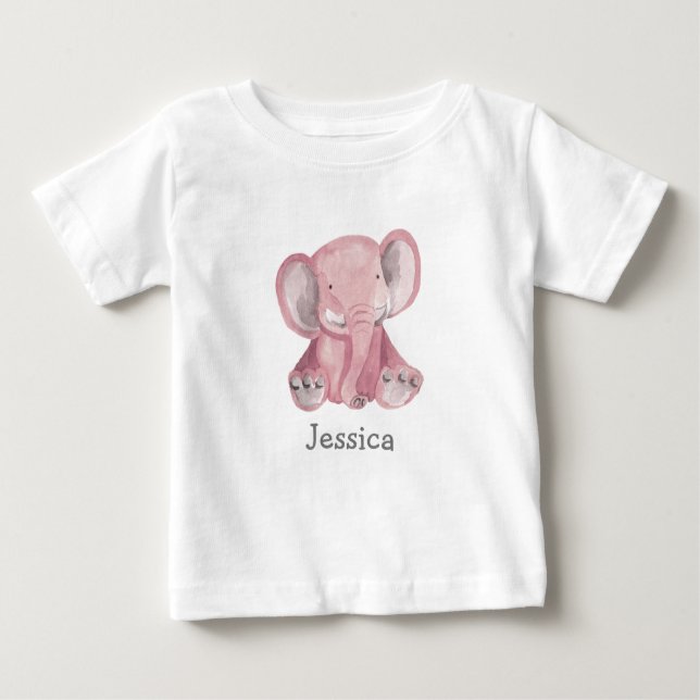 Un elefante rosado lindo diseño una camiseta bebé (Anverso)