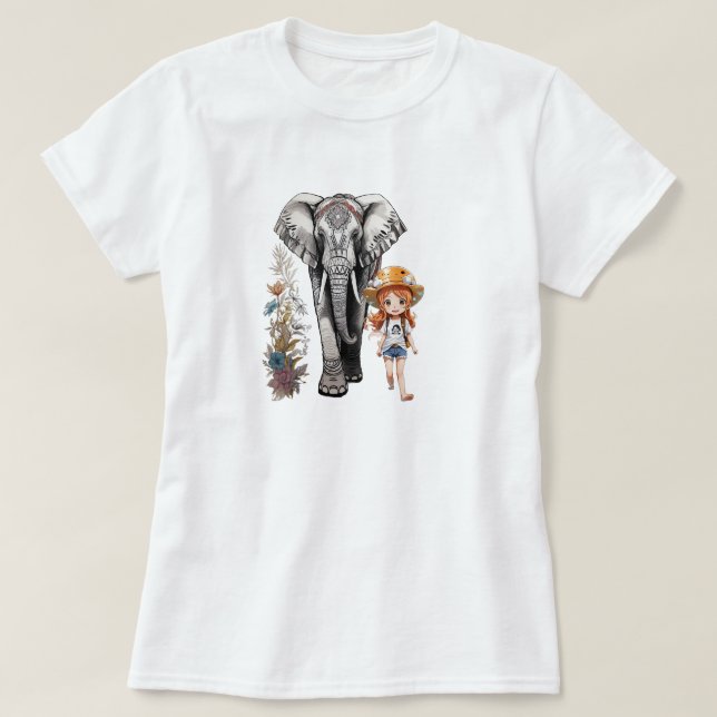Un elefante y chica con un tatuaje en su camiseta (Diseño del anverso)
