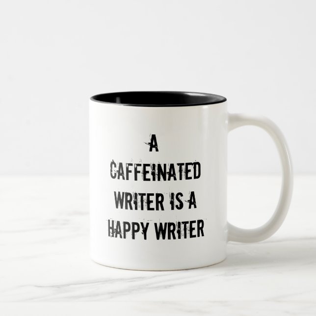 Un escritor de Caffeinated es una taza feliz del (Derecha)