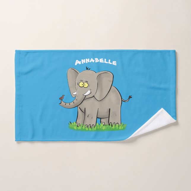 Un extraño elefante gracioso con un pájaro en el p (Toalla de mano)