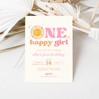 Un feliz Chica Boho Sun Invitación de primer cumpl