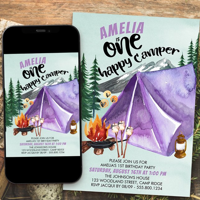 Un feliz Chica de Camper Invitación de cumpleaños (Subido por el creador)