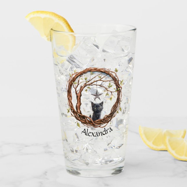 Un gatito negro lindo mirando una estrella (Anverso (hielo))