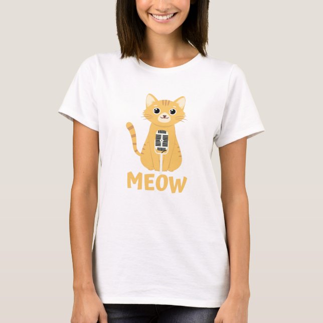 Un gato cantante lindo - Camiseta blanca. (Anverso)
