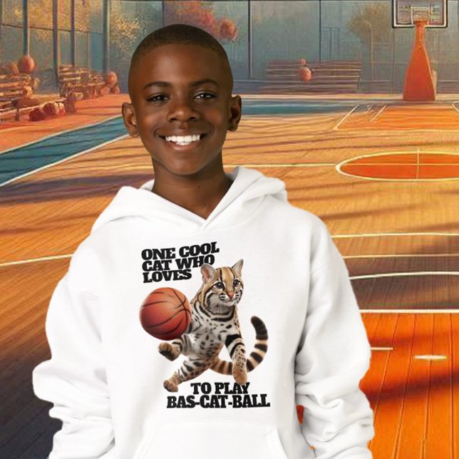 Un gato de Guay al que le gusta jugar al Bas-cat (One Cool Cat Who Loves to Play Bas-cat-Ball Hoodie Cover Photo)