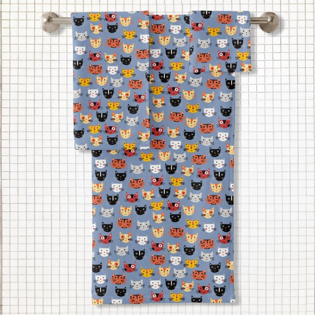 Un gato gatito divertido lindo se enfrenta al patr (Fun kitty cat face pattern bathroom towel set
)
