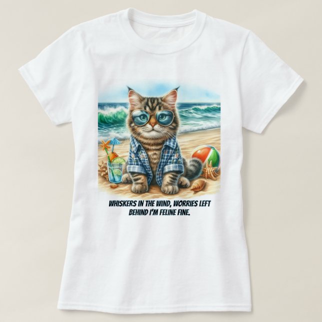 Un gato lindo en la camiseta del gato de la playa  (Diseño del anverso)