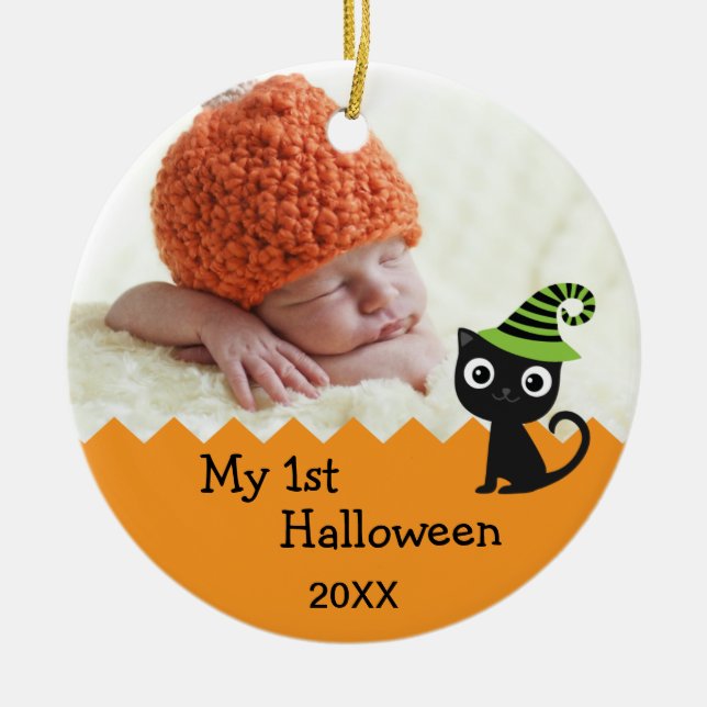 Un gato lindo mi primer ornamento de Halloween (Frente)
