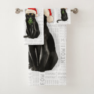 Un gato negro divertido en un feriado de Santa Hat
