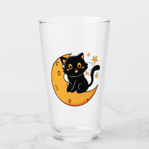 Un gato negro lindo sentado en la luna