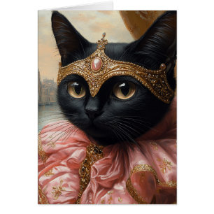Un gato negro real en rosa y oro