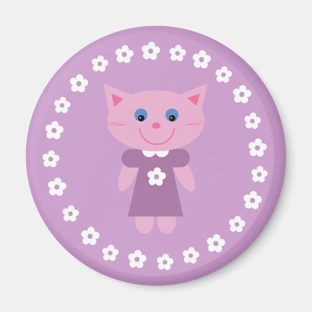 Un gato personalizado lindo en un imán de lila bon (Frente)