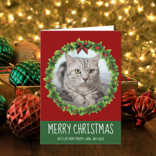 Un gato Personalizado lindo Feliz Navidad Wreath F