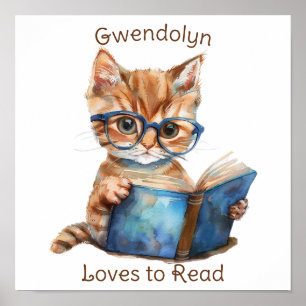 Un gato Poster de arte de enfermería leyendo un li