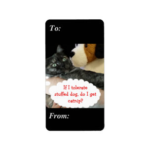 Un gato relajado tolera las etiquetas de perro de 