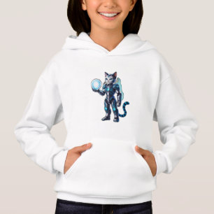Un gato robot con armadura futurista,