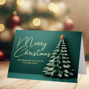 Un grandioso Árbol Verde de Feliz Navidad dorado p