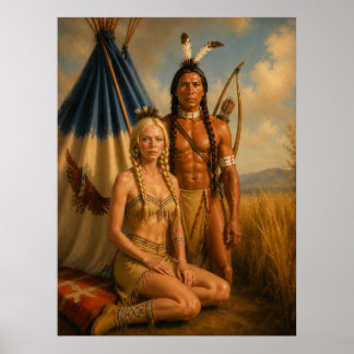 Un guerrero nativo americano y su squaw rubia ARTE