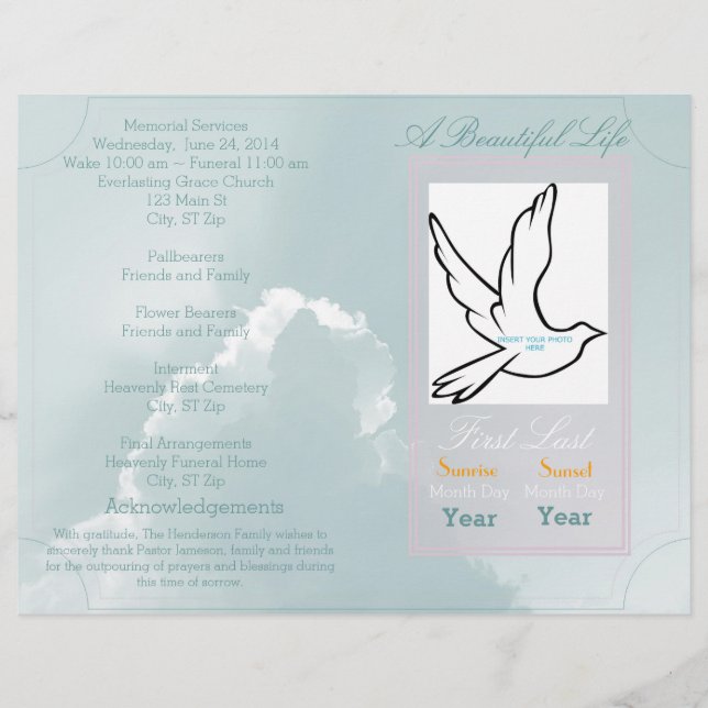 Un hermoso programa de funerales de vida - un solo (Anverso)