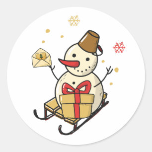Un Hombre De Nieve Aburrido En Un Pegatina Redondo