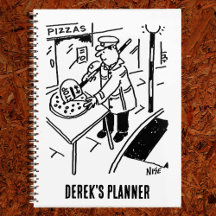 Un hombre de pop cortando un planificador de pizza