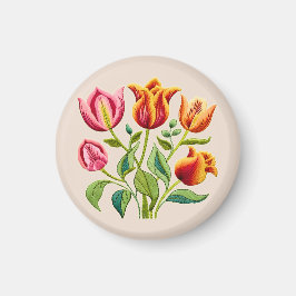 Un imán con un ramo de tulipanes rojos