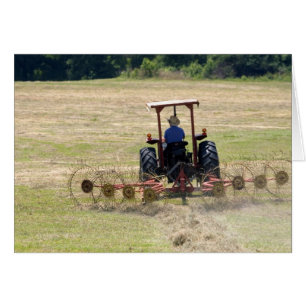 Un joven muchacho conduciendo un tractor cosechand