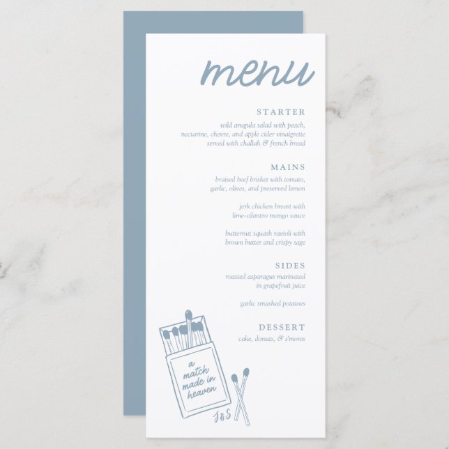 Un juego hecho en el menú de la cena Boda Heaven (Anverso / Reverso)