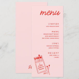 Un juego hecho en el menú de la cena del Boda rosa