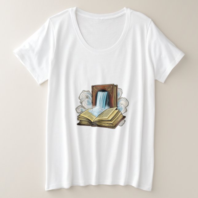Un libro que se abre, con una cascada (Anverso del diseño)
