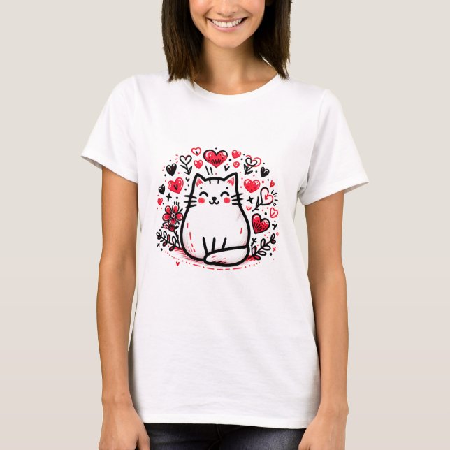 Un lindo gato dibujando camisetas de mujeres (Anverso)