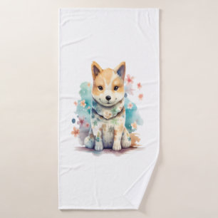Un lindo perro bien comportado en un floral