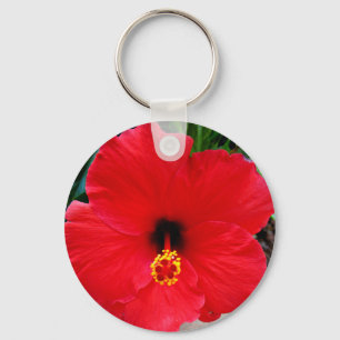 Un llavero rojo de la flor del hibisco