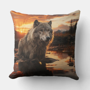 Un lobo en el Cojín decorativo del bienestar