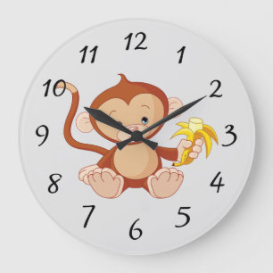 Un mono animado lindo con un reloj grande de pláta