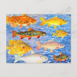 Un montón de peces en la postal del mar